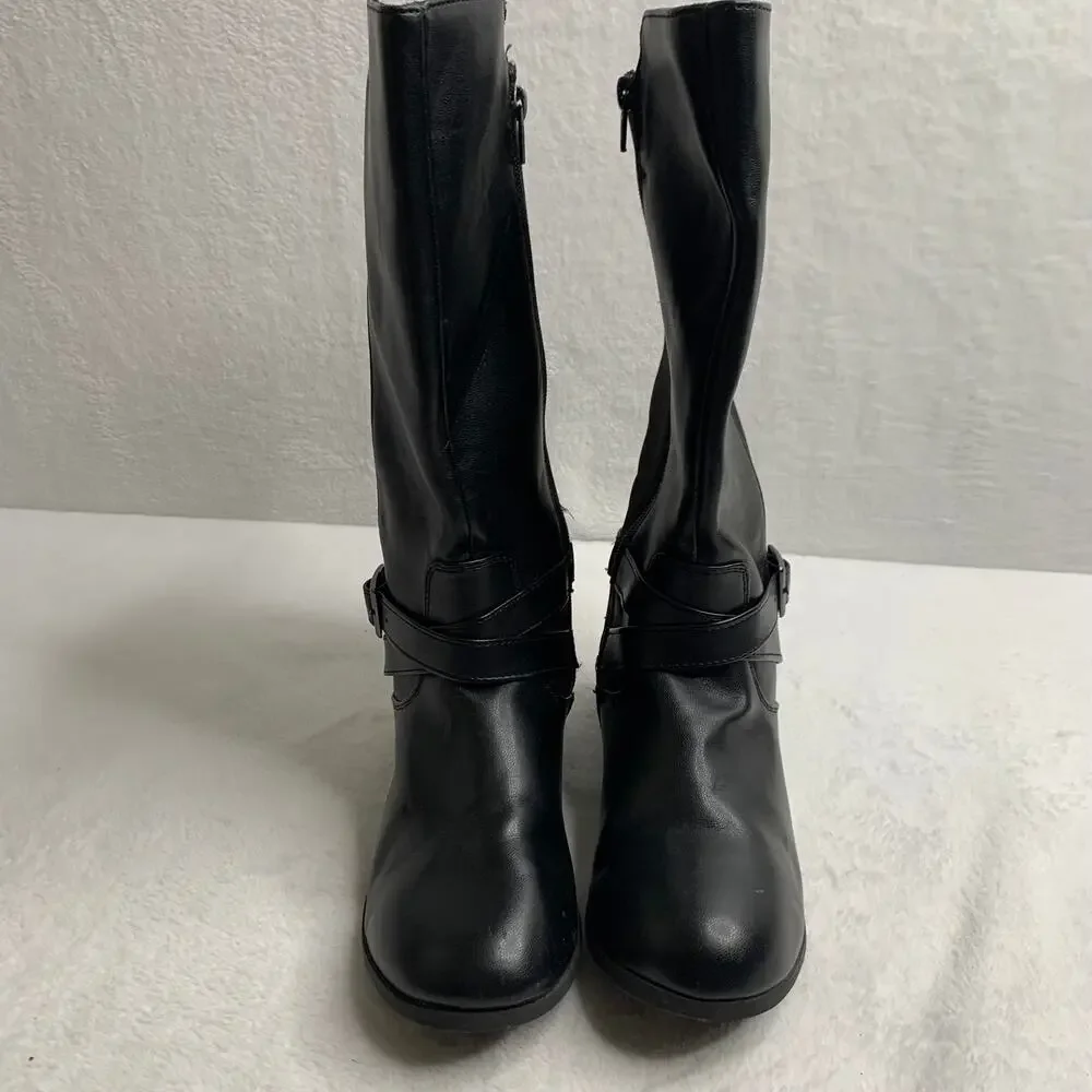 Unbranded 3M Samantha Black Faux Leather Boots Winter Youth Sz 3 Girls Winter
